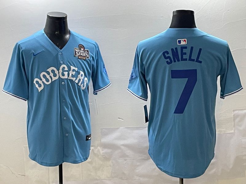 Men Los Angeles Dodgers 7 Snell Light Blue Joint Name 2025 Nike MLB Jersey style 16